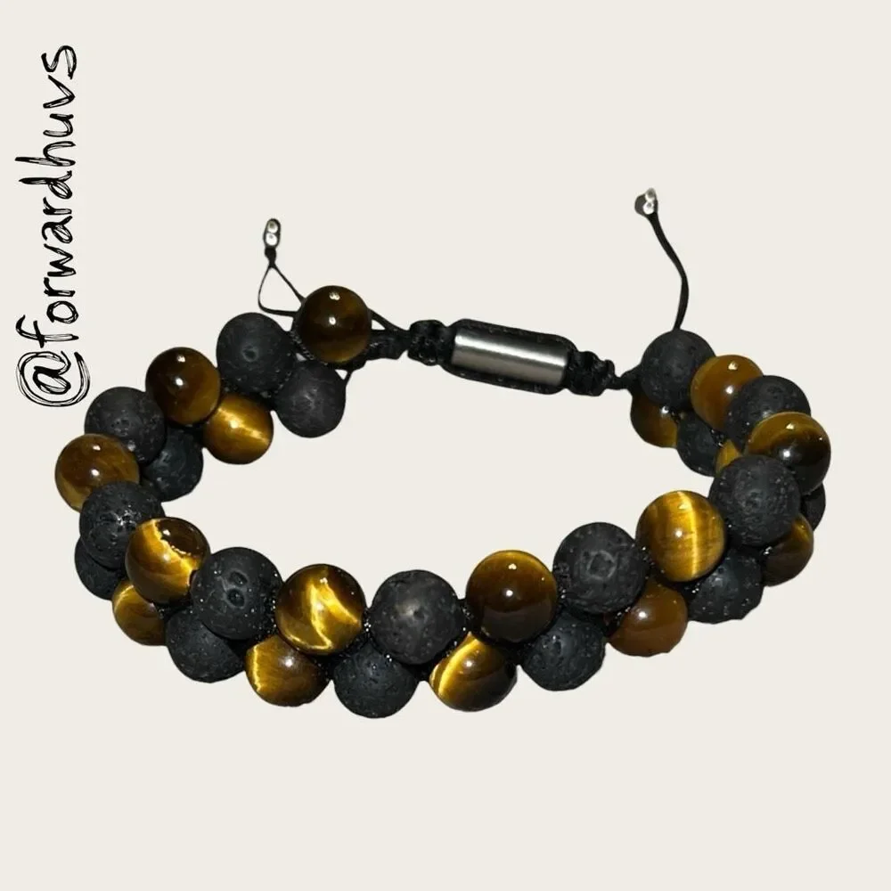 Tiger Eye, Mate Onyx & Lava Rock 6mm Adjustable Bead Bracelet